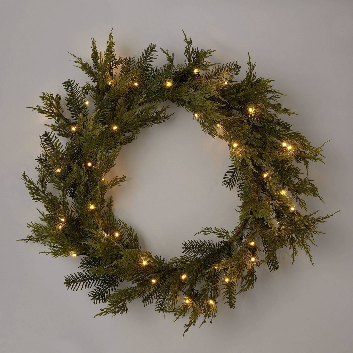 28" Pre-lit Mixed Greenery Artificial Christmas Wreath LED Warm White Lights - Wondershop™ | Target