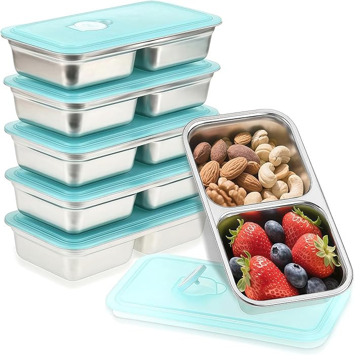 Stainless Steel Snack Containers, 6-Pack Reusable Grab and Go Containers with Lids, Dual Compartm... | Amazon (US)