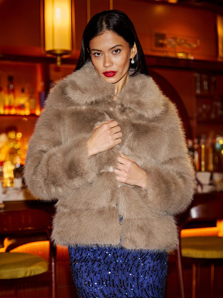 Yumi Brown Luxe Faur Fur Coat | Next US