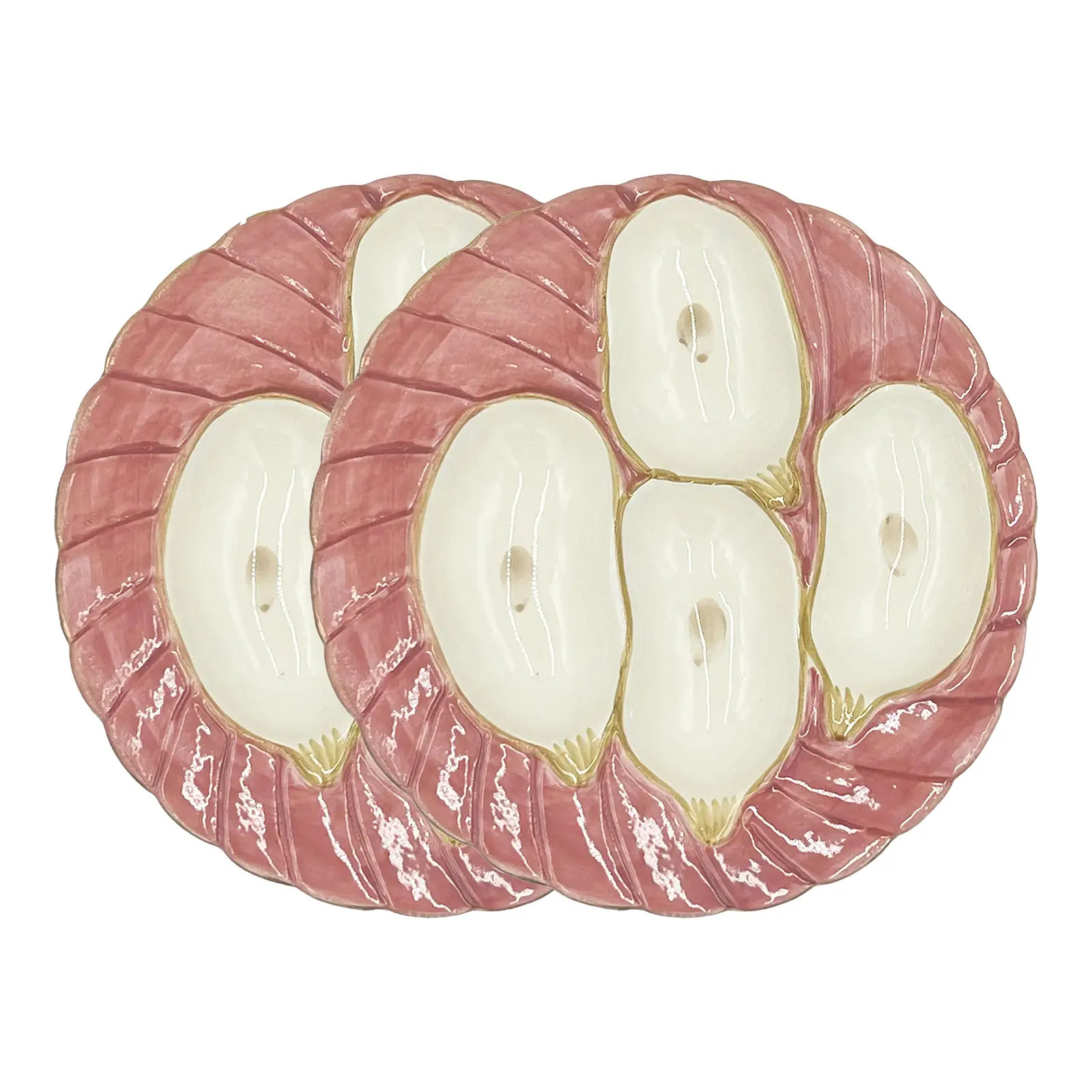 Oyster Plate, Pink with Gold Detailing, Set of 2 | Chairish
