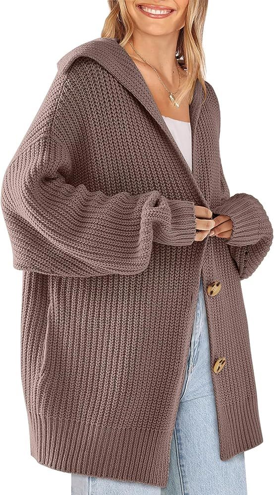 Womens 2023 Long Sleeve Slouchy Soft Cable Knit Cardigan Open Front Button Chunky Oversized Sweat... | Amazon (US)