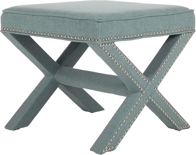 Safavieh Home Collection Palmer Sky Blue with Silver Nailhead Trim X-Bench Ottoman | Amazon (US)