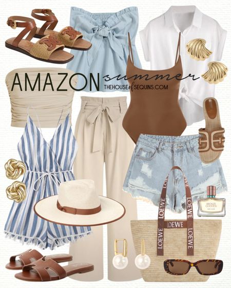 Shop these Amazon Summer Outfit and Resortwear finds! Beach Vacation Outfit, romper, swimsuit, peplum top, denim shorts, Loewe raffia bag, straw beach beach, sun hat, Celine sandal inspired Sam Edelman Ilsie sandals, Hermes Oran look for less, tube top, and more! 

Follow my shop @thehouseofsequins on the @shop.LTK app to shop this post and get my exclusive app-only content!

#liketkit 
@shop.ltk
https://liketk.it/4GYEK

#LTKTravel #LTKShoeCrush #LTKSwim