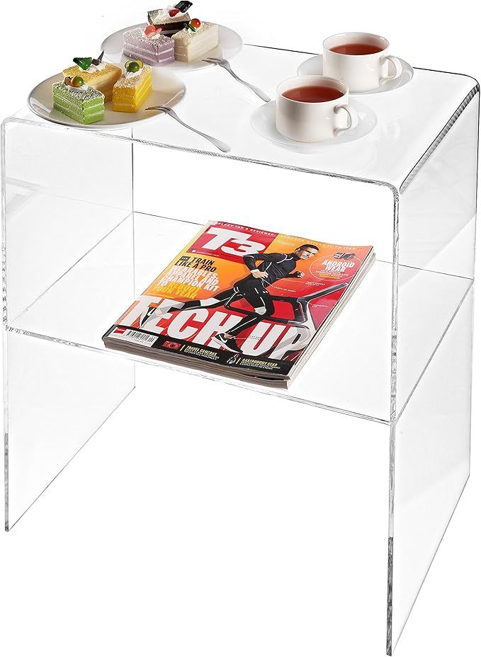 Modern Design Clear Acrylic Decorative End Table/Home Decor Display Nightstand w/ 2 Shelves - 10m... | Amazon (US)
