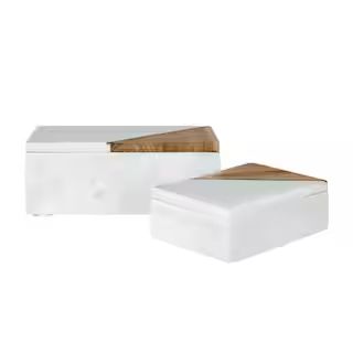 A & B Home White/Brown Decorative Marble Storage Boxes 83671 - The Home Depot | The Home Depot