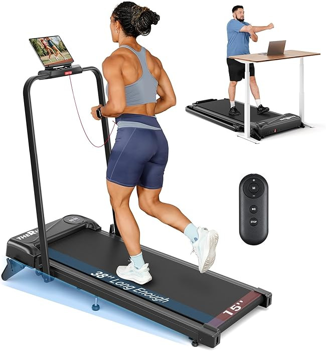 THERUN Walking Pad, 2 in 1 Foldable Treadmills for Home, 2.5HP Under Desk with Handle Bar, 16" Wi... | Amazon (US)