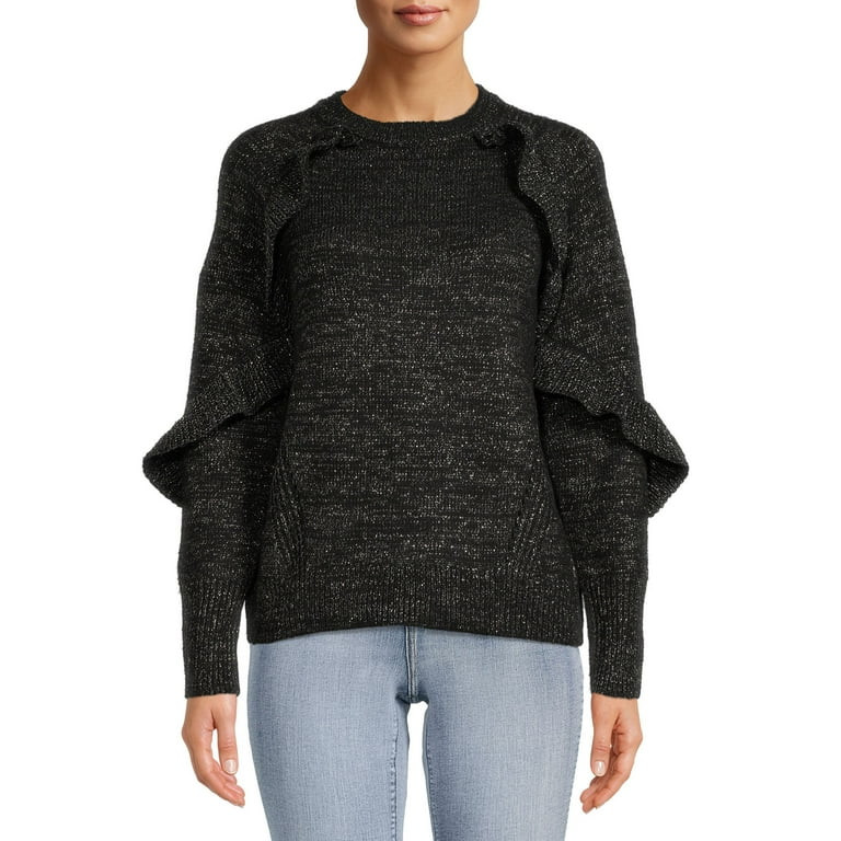 Time and Tru Women's Shimmering Ruffle Sweater | Walmart (US)