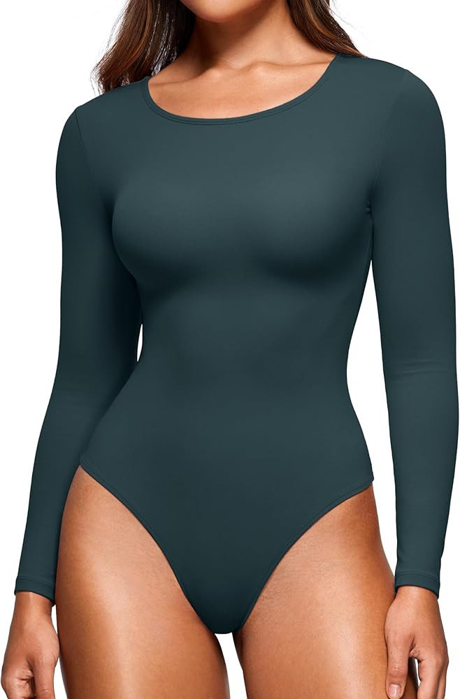 CRZ YOGA Butterluxe Long Sleeve Bodysuit for Women Crew Neck Tops Sexy Thong Breathable Stretchy | Amazon (US)