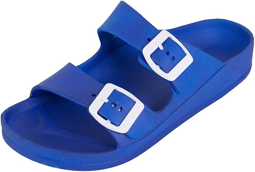 FUNKYMONKEY Women's Comfort Slides Double Buckle Adjustable EVA Flat Sandals | Amazon (US)