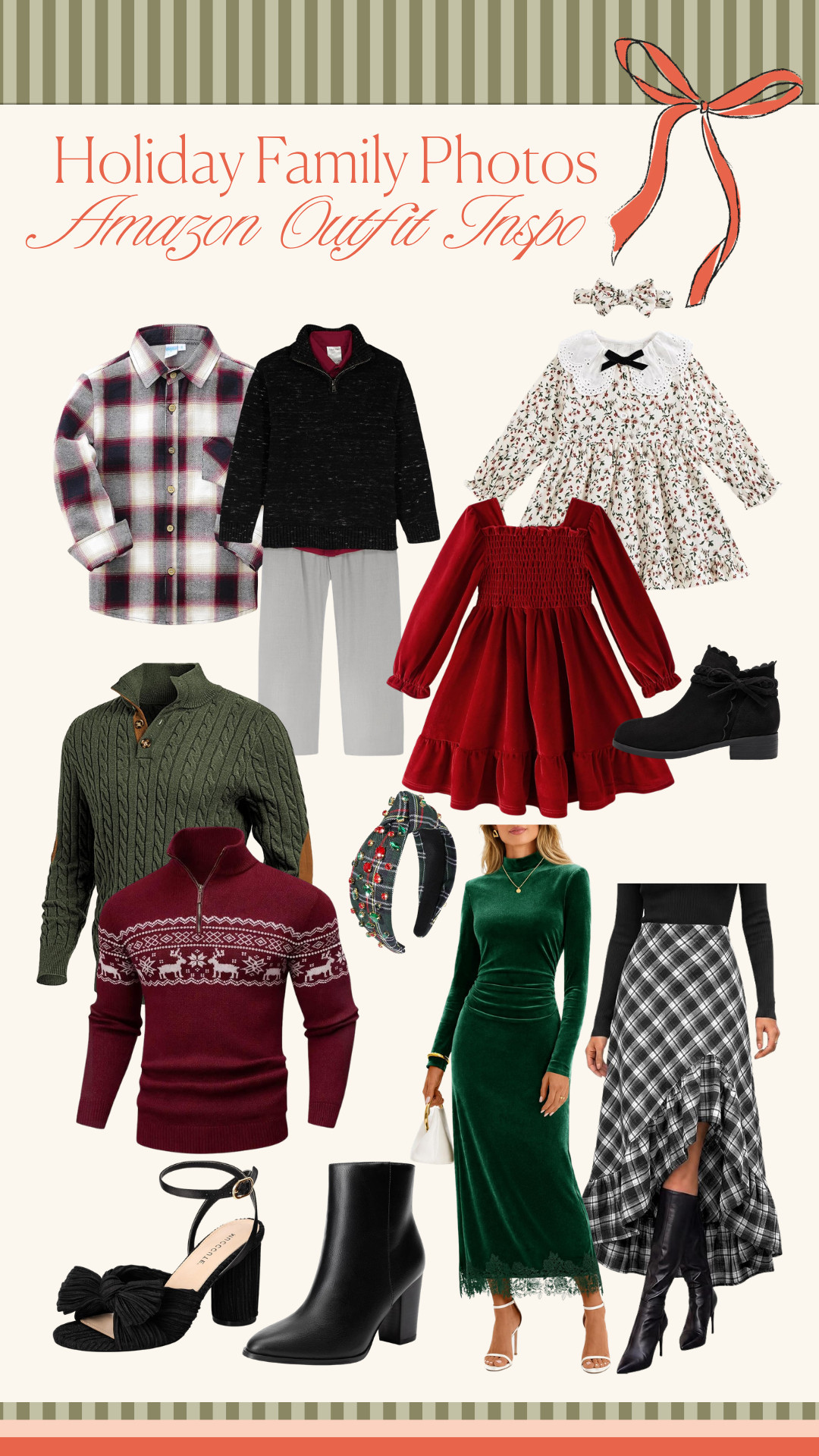 Holiday family photo outfit inspo 🎄✨ This color palette is giving classic Christmas with a little elevated style ❤️💚🤎

holiday family photos, Christmas family photos, family photo outfits, holiday outfit ideas, Christmas outfit ideas, family outfit inspo, holiday photo outfit ideas, coordinated family outfits, Christmas family outfits, holiday fashion, festive family outfits, Christmas color palette, red and green outfits, plaid Christmas outfits, velvet holiday outfits, Christmas kids outfits, toddler holiday outfit, mom Christmas outfit, dad Christmas outfit, holiday photo inspiration, family photo inspiration, Christmas style, holiday style, festive outfit ideas 

 #LTKSeasonal #LTKKids #LTKMens