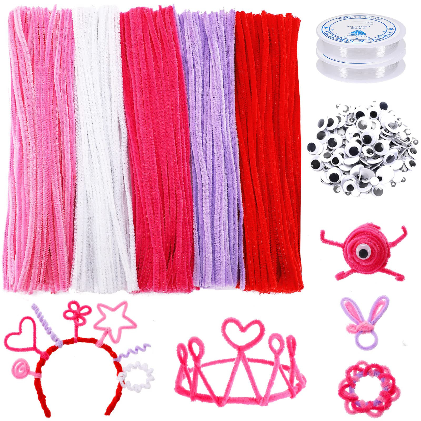 UPINS 550PCS Valentine's Day Pipe Cleaners Set Including 5 Colors of Chenille Stems 4 Sizes of Wi... | Amazon (US)
