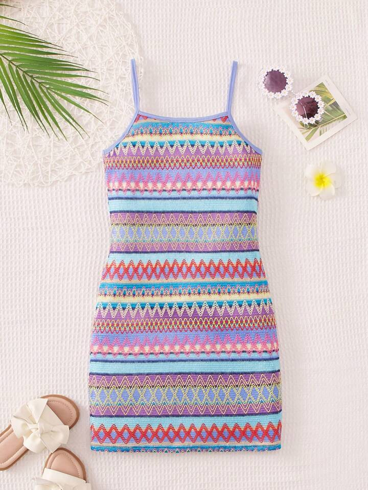 SHEIN Kids Cooltwn Girls Geo Pattern Cami Dress | SHEIN