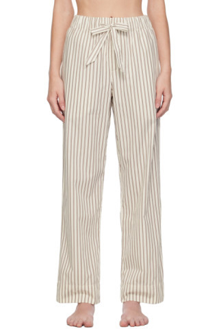 Tekla - White & Brown Striped Pyjama Pants | SSENSE