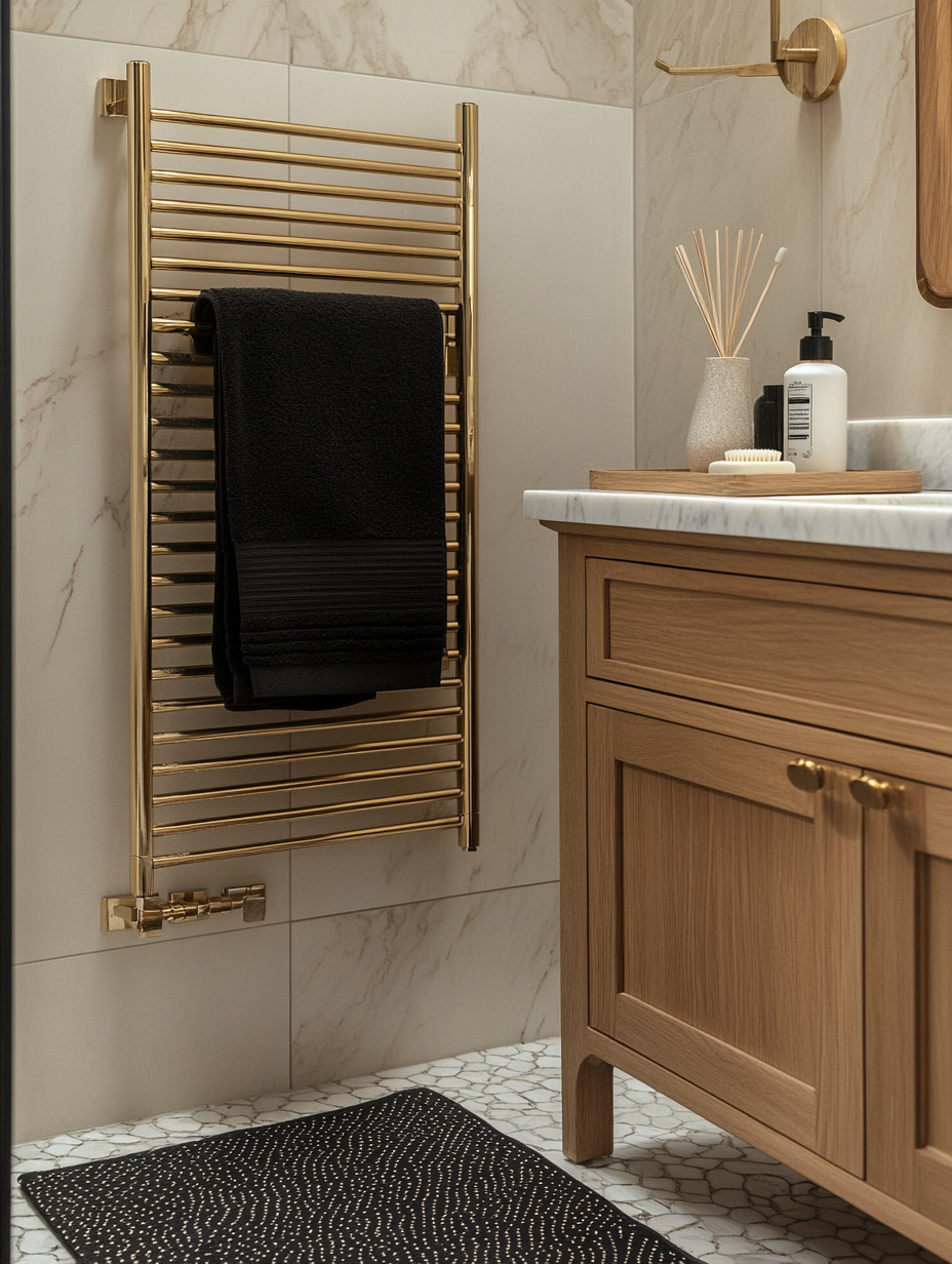 Every modern bathroom or powder room needs this gorgeous statement piece.
A gold multi-bar towel warmer instantly elevates the space while remaining sleek and space-efficient. Whether you choose an extra-long design with spaced-out bars for a bold architectural look or a more compact version for smaller bathrooms, this piece adds both function and visual impact. Warm towels, sculptural lines, and a soft gold finish come together to create a bathroom detail that feels intentional, refined, and effortlessly luxurious.

#BathroomStatement #ModernBathroomDesign #GoldDetails 

 #LTKHome