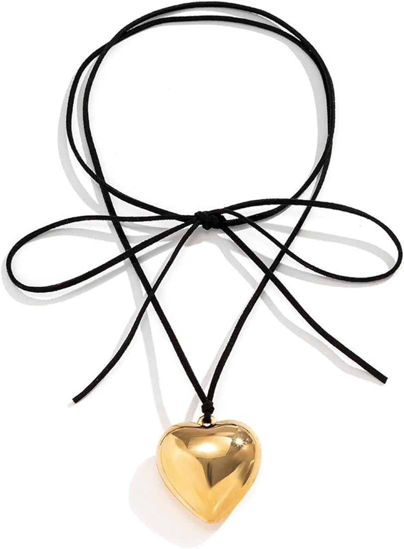 YURAOER Chunky Puffy Heart Choker Necklace - Big Heart Pendant Adjustable Velvet Chain Heart Neck... | Amazon (US)
