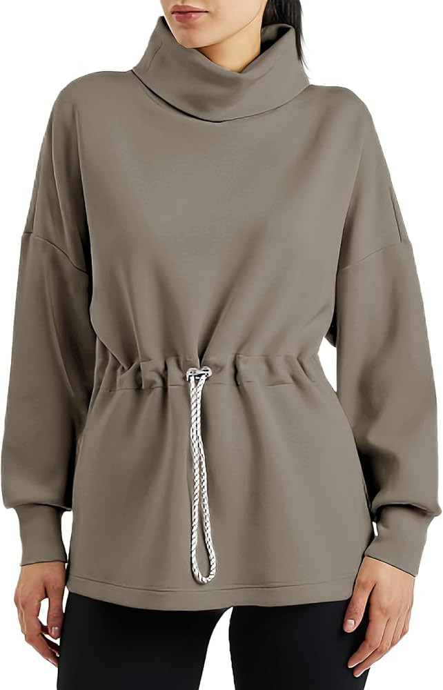 Women's Turtleneck Sweatshirts Long Sleeve Pullover Tops Side Slit Tunic Shirts with Drawstring W... | Amazon (US)