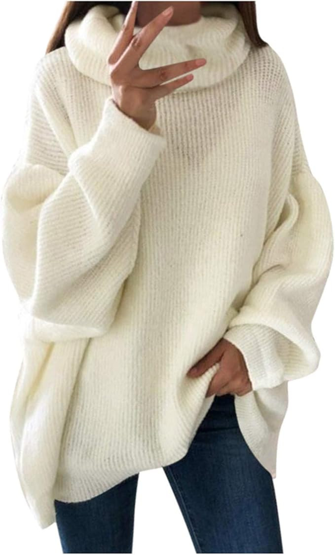 Cowl Neck Sweaters for Women Plus Size Loose Fit Knitted Pullovers Winter Thermal Oversized Tops ... | Amazon (US)