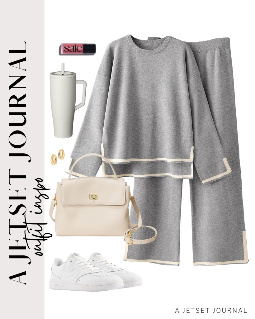 I'm absolutely in love with this trendy long-sleeved crewneck top and matching pants! I've paired it with a chic white leather satchel that beautifully echoes the hem details. Plus, a trendy Brumate Era Tumbler completes the look perfectly. Absolutely stylish and practical! 

 #LTKSeasonal #LTKSaleAlert #LTKTravel