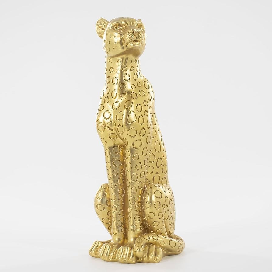 Cheetah Statue Gold Leopard Sculpture Home Decor Leopard Sculpture Resin Handmade Sitting Suitabl... | Amazon (US)