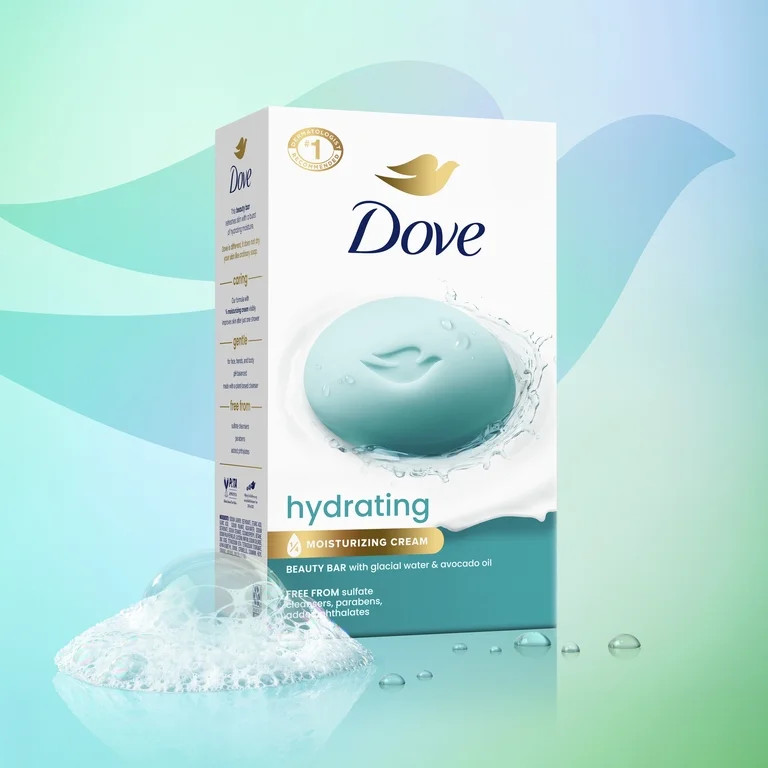 Dove Beauty Bar Hydrating Bath Soap for Women with Glacial water & Avocado oil, 4 Bars | Walmart (US)
