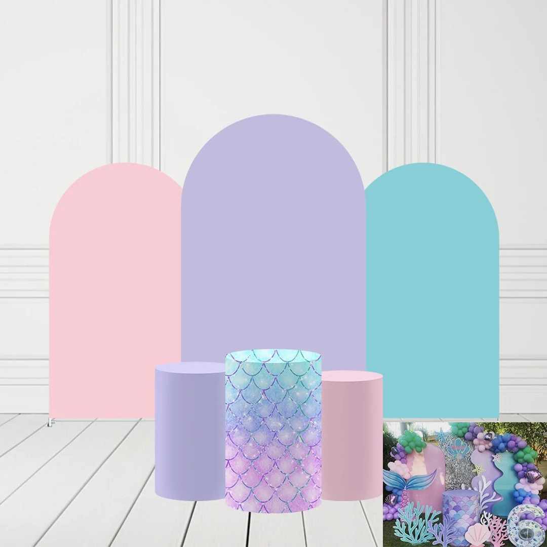 Arch Backdrop Covers,pink Purple Mermaid Birthday Party Pedestal Cylinder Stand Fabric Cover Baby... | Etsy (US)