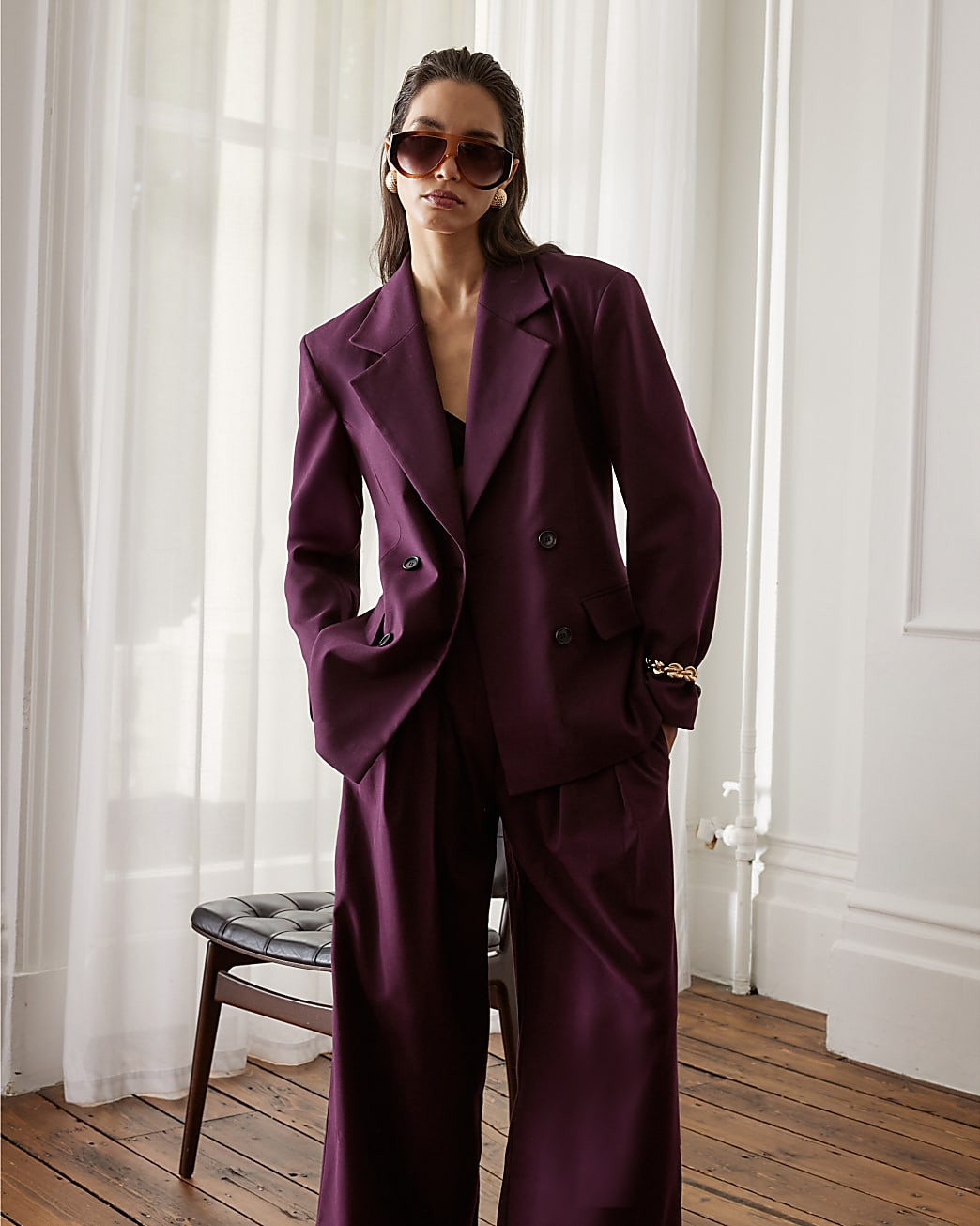 Red Cinched waist Double Breasted Blazer | River Island UK & IE