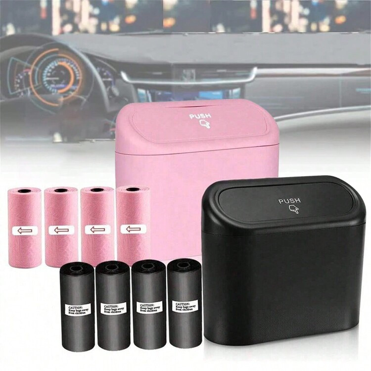 Cubo de basura para coche con tapa - 4 rollos de bolsas de basura, a prueba de fugas, cubo de bas... | SHEIN