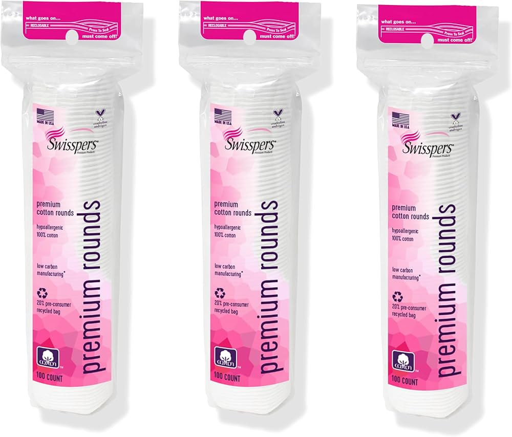 Swisspers Premium Cotton Rounds, Dual-Sided, 100 Count (Pack of 3) | Amazon (US)