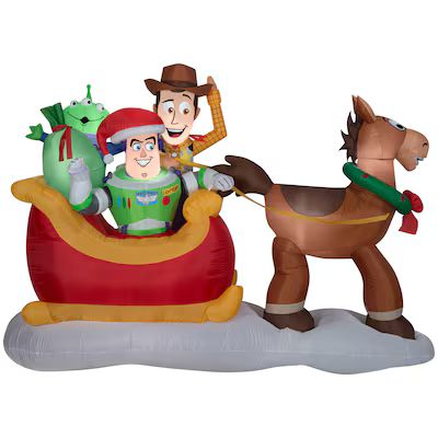Disney Toy Story 5-ft Lighted Buzz Lightyear Sleigh Christmas Inflatable Lowes.com | Lowe's