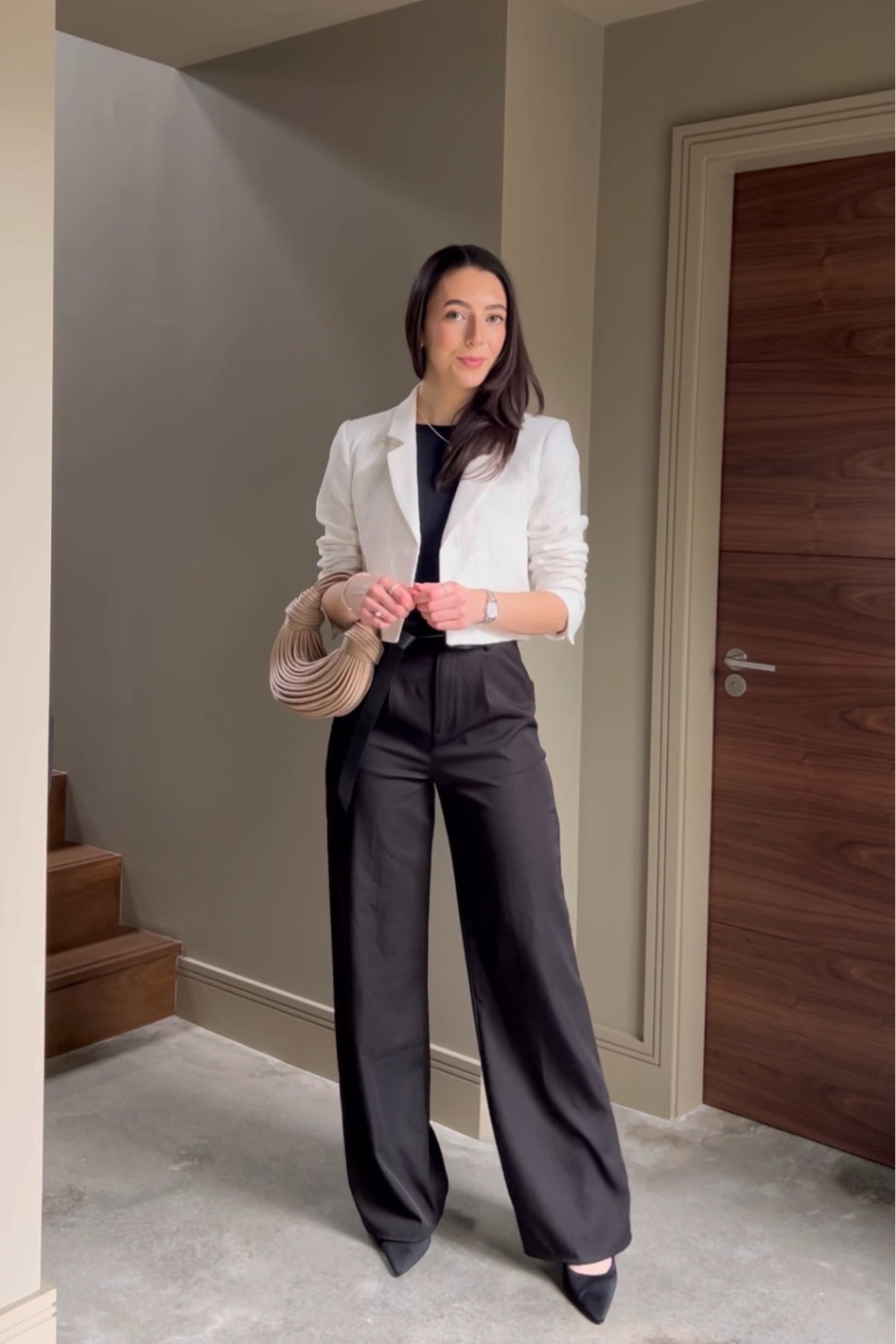 Black trouser work outfit, smart outfit inspo, Abercrombie jacket, neutral outfit, black smart trousers, flared trousers, office attire, work outfit, cropped blazer, Ego bag, ASOS, white blazer, formal outfit 

#LTKSeasonal #LTKstyletip #LTKeurope