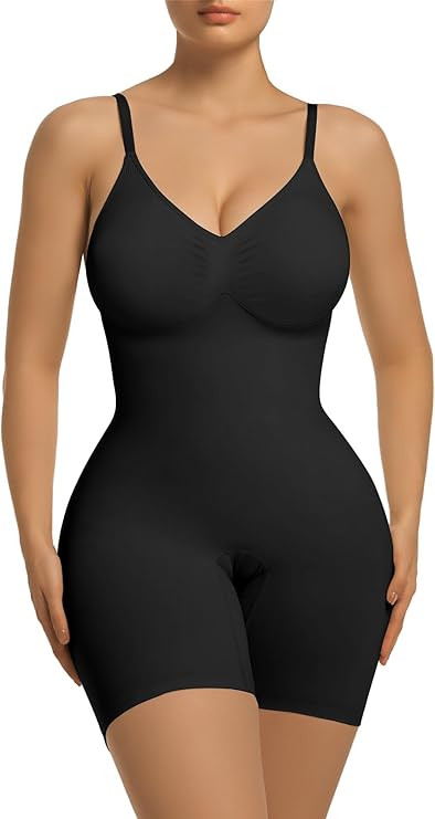 SHAPERX Women's Bra Free Bodysuits Tummy Control Shapewear Mid Thigh Body Shaper with Removable P... | Amazon (US)