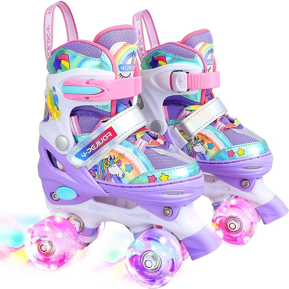 Rainbow Unicorn Kids Roller Skates for Girls Boys Toddler Ages 3-6,4-Pejiijar Adjustable Roller S... | Amazon (US)