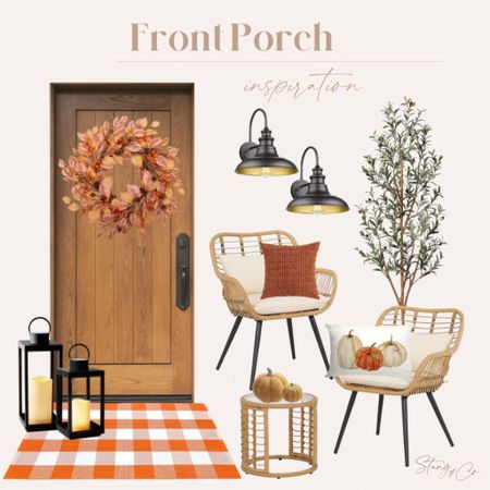 This front porch inspiration is perfect for Fall and includes a wreath, orange plaid doormat, outdoor LED lanterns, a two piece patio set with Fall throw pillows, decorative pumpkins, an artificial olive green and outdoor barn light fixtures. 

Fall porch, porch inspiration, fall outdoor decor


#LTKstyletip #LTKhome #LTKGiftGuide