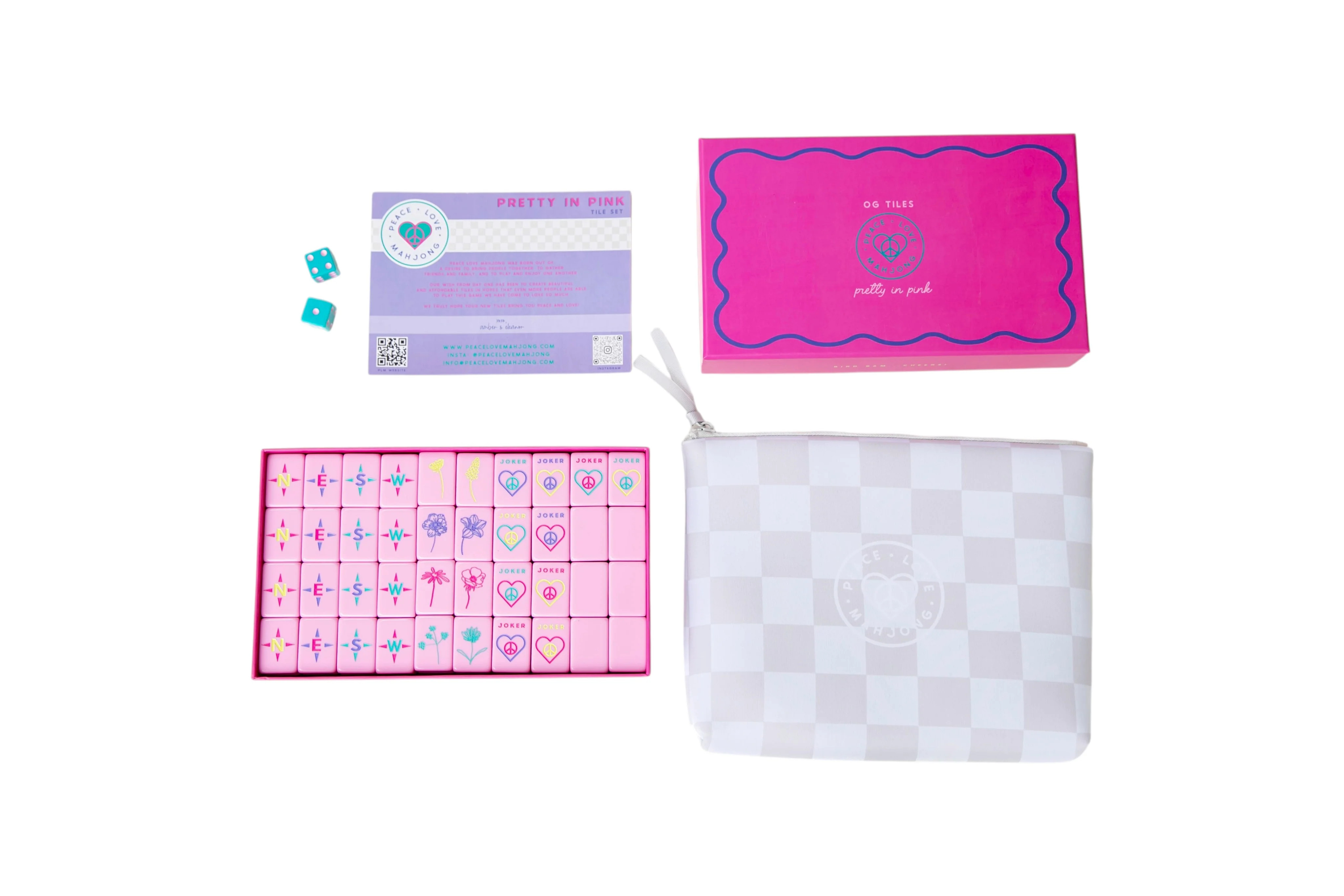 OG Pretty in Pink Mahj Tiles + Tile Pouch | Peace Love Mahjong