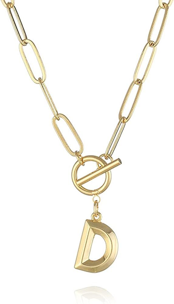 Toggle Clasp Capital A-Z Initial Necklace For Women HipHop Gold Alphabet Pendant Necklaces Thick ... | Amazon (US)