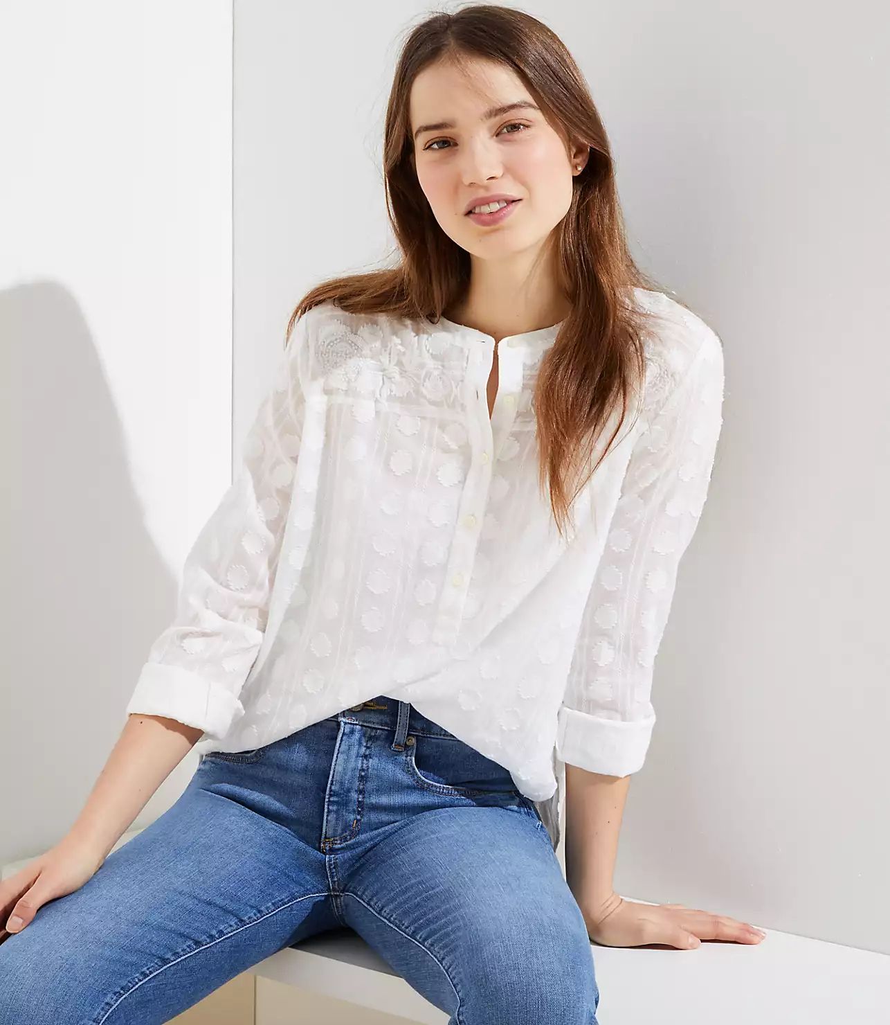 Textured Pattern Henley Blouse | LOFT