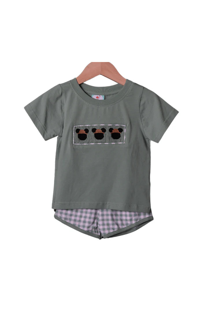 Smocked Sage Gingham Safari Mouse Short Set | The Smocked Flamingo