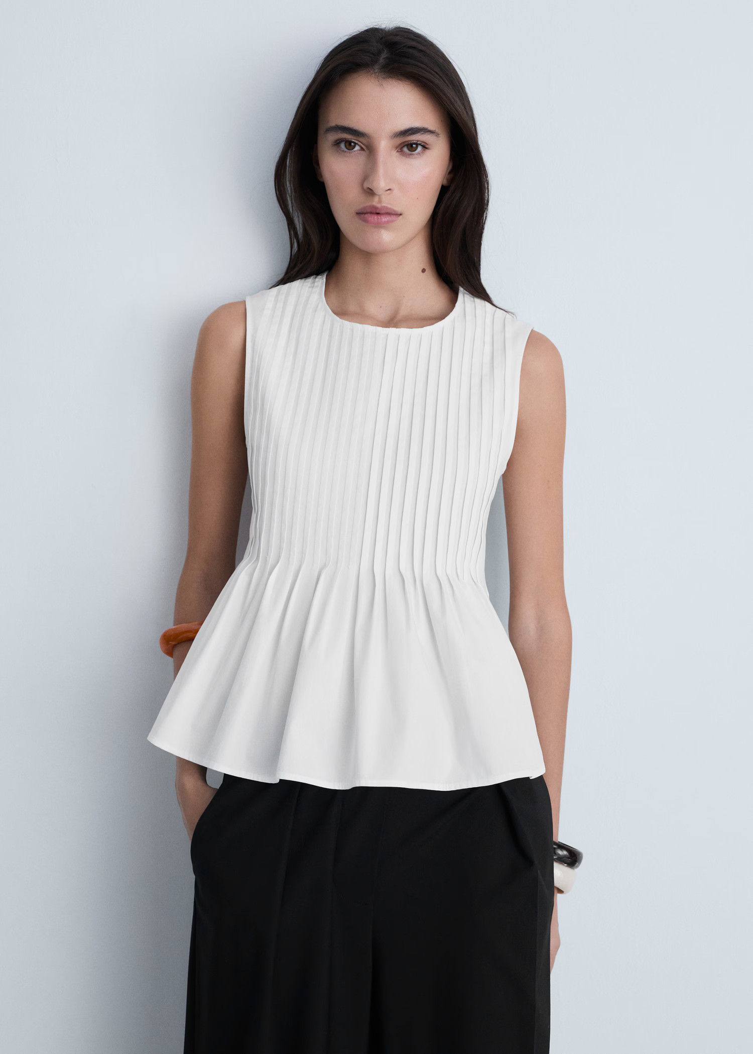 Cotton pleats top - Women | MANGO USA | Mango (US/MX/AU)