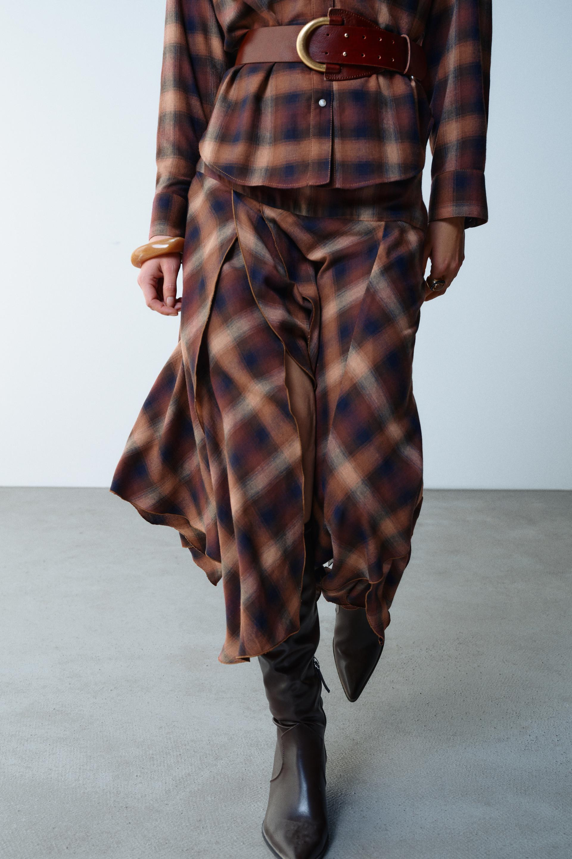 PLAID MIDI SKIRT WITH SLITS | Zara US