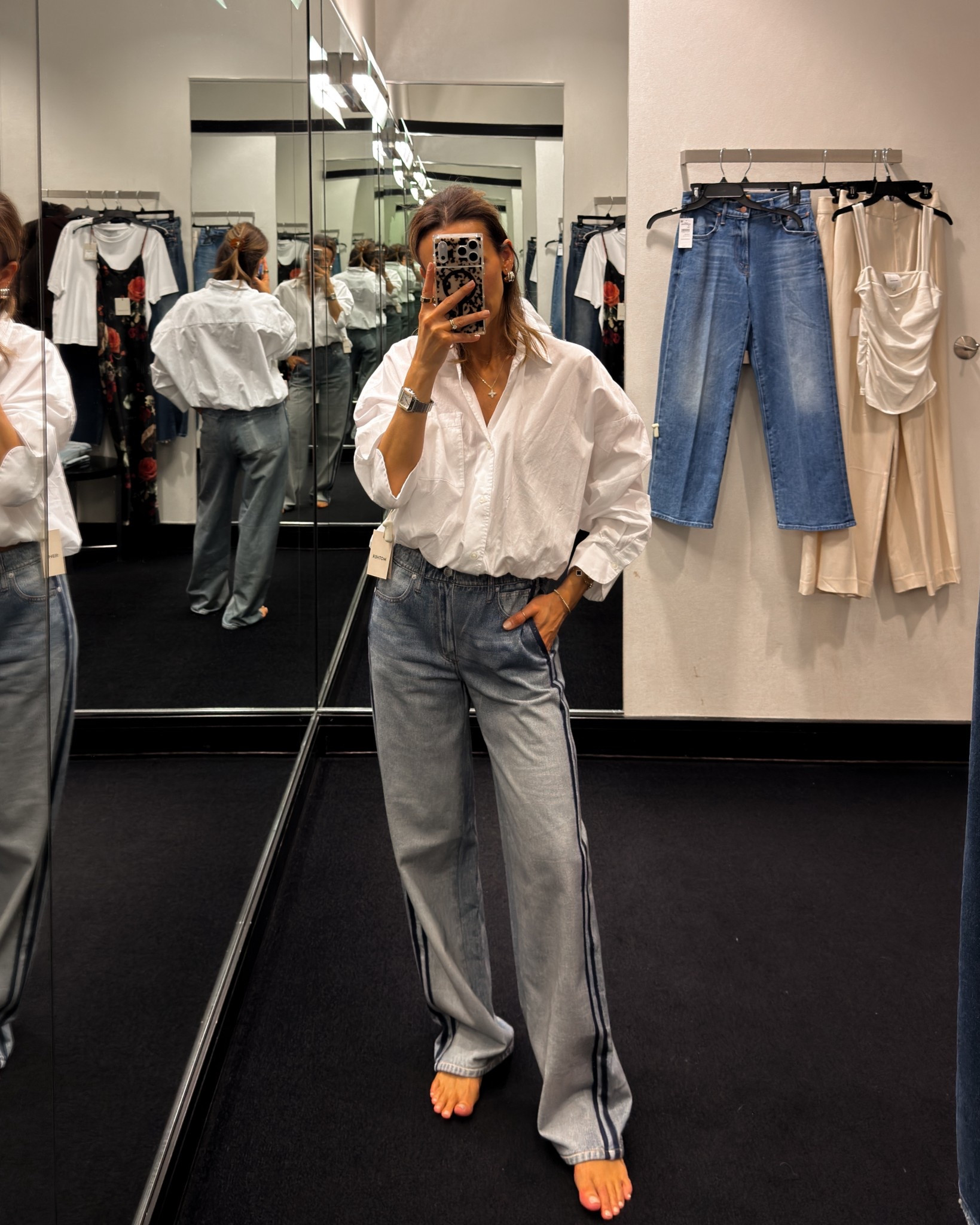 Trying the viral sweatpants that look like jeans! These are smalls and I wanted to try the xs but they were out. I ended up buying this button up - cool girl vibes! 

#LTKgrwm #LTKootd #LTKOver40
