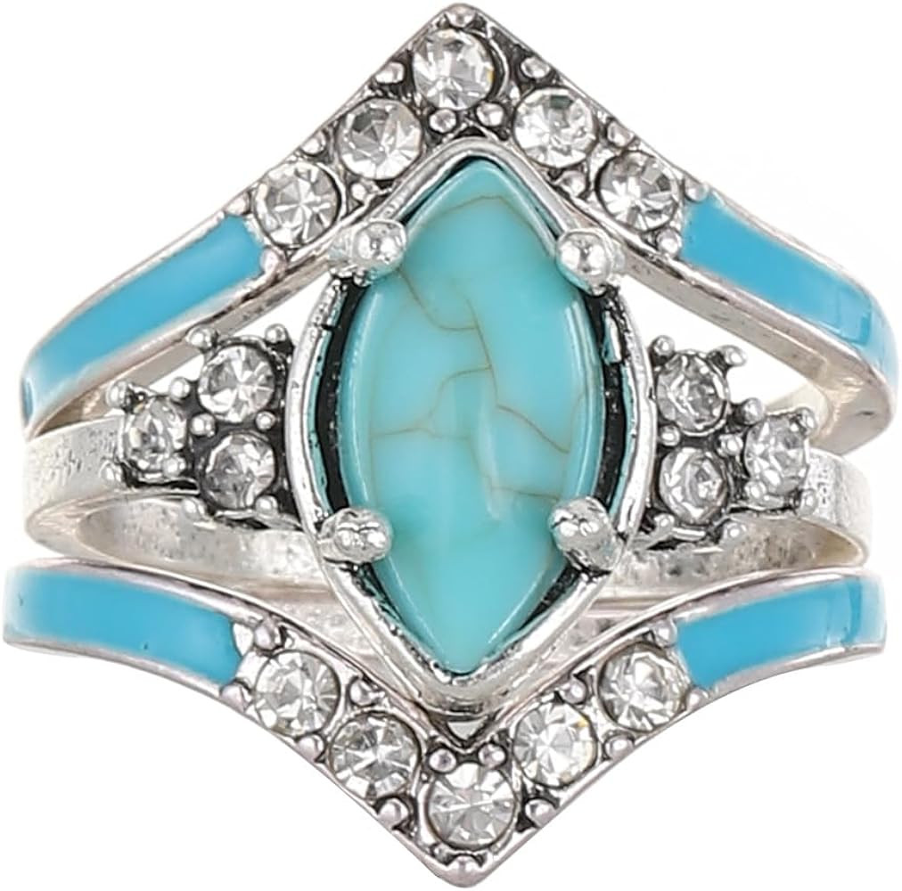 Bohemian Turquoise Diamond Rings 3 PCS Ring Set Statement Knuckle Carved Green Turquoise Finger J... | Amazon (US)