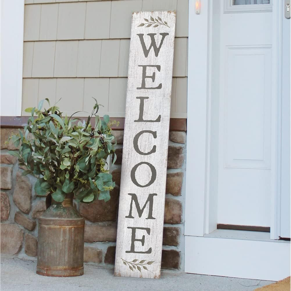 My Word! Welcome White W/Sprig Welcome Sign and porch leaner for Front Porch, Yard, Deck, Patio, ... | Walmart (US)