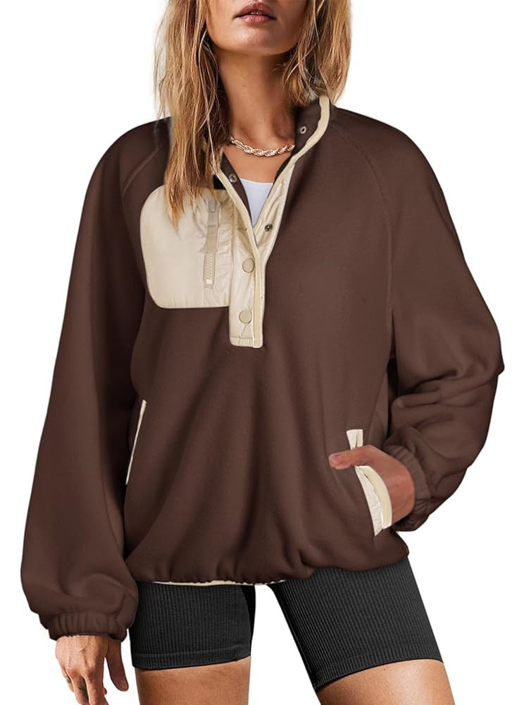 Dokotoo Sweatshirt for Women Oversized Fuzzy Fleece Jacket Color Block Button Long Sleeve Pullove... | Amazon (US)