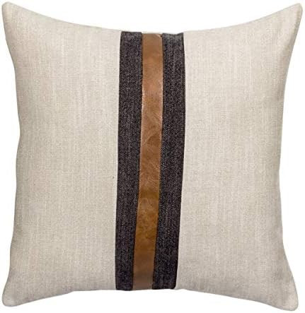 BOYSUM Farmhouse Decorative Outdoor Throw Pillow Covers for Couch Sofa Bed Brown Faux Leather Acc... | Amazon (US)