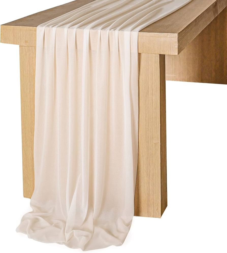 Lookein 10 Feet Champagne Chiffon Table Runner Sheer Wedding Table Cloth 29x120 Inches Rustic Wed... | Amazon (US)