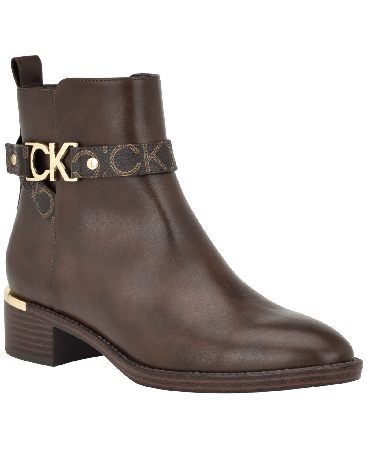 Calvin Klein Women's Dhara Logo Strap Block Heel Booties - DARK BROWN | Macy's