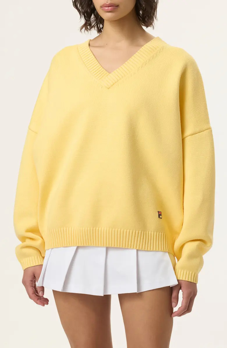 FILA x Hailey V-Neck Oversize Sweater | Nordstrom | Nordstrom