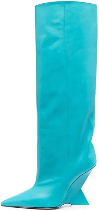 Kluolandi Womens Knee High Boots Sexy Pointed Toe Pull On Strange Wedge Heel Tall Boots for Women | Amazon (US)