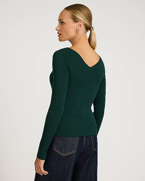 Silky Soft Fitted Ribbed Double V-Neck Sweater | Express