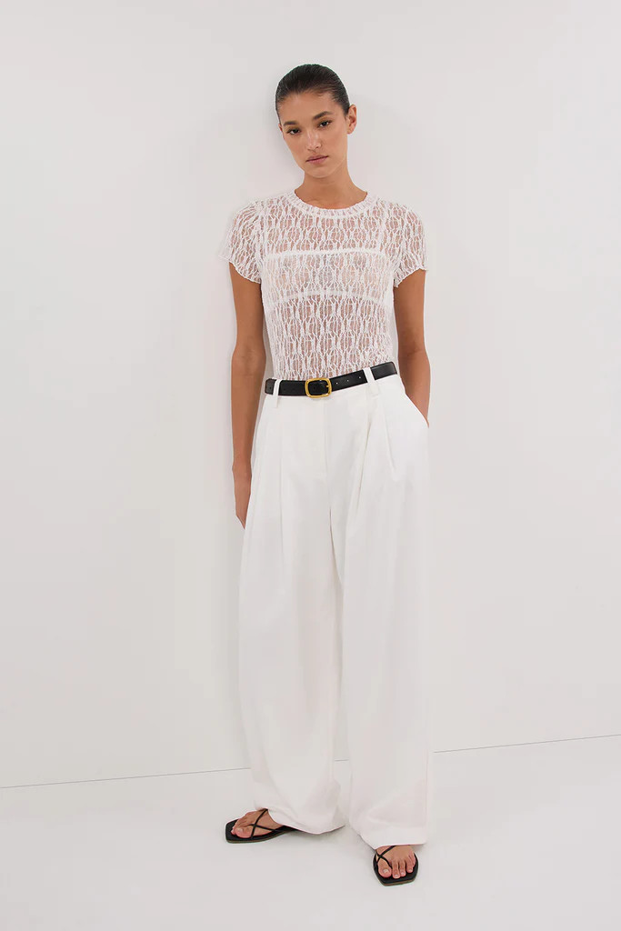 LIZZIE WHITE LACE CAP SLEEVE TOP | DISSH